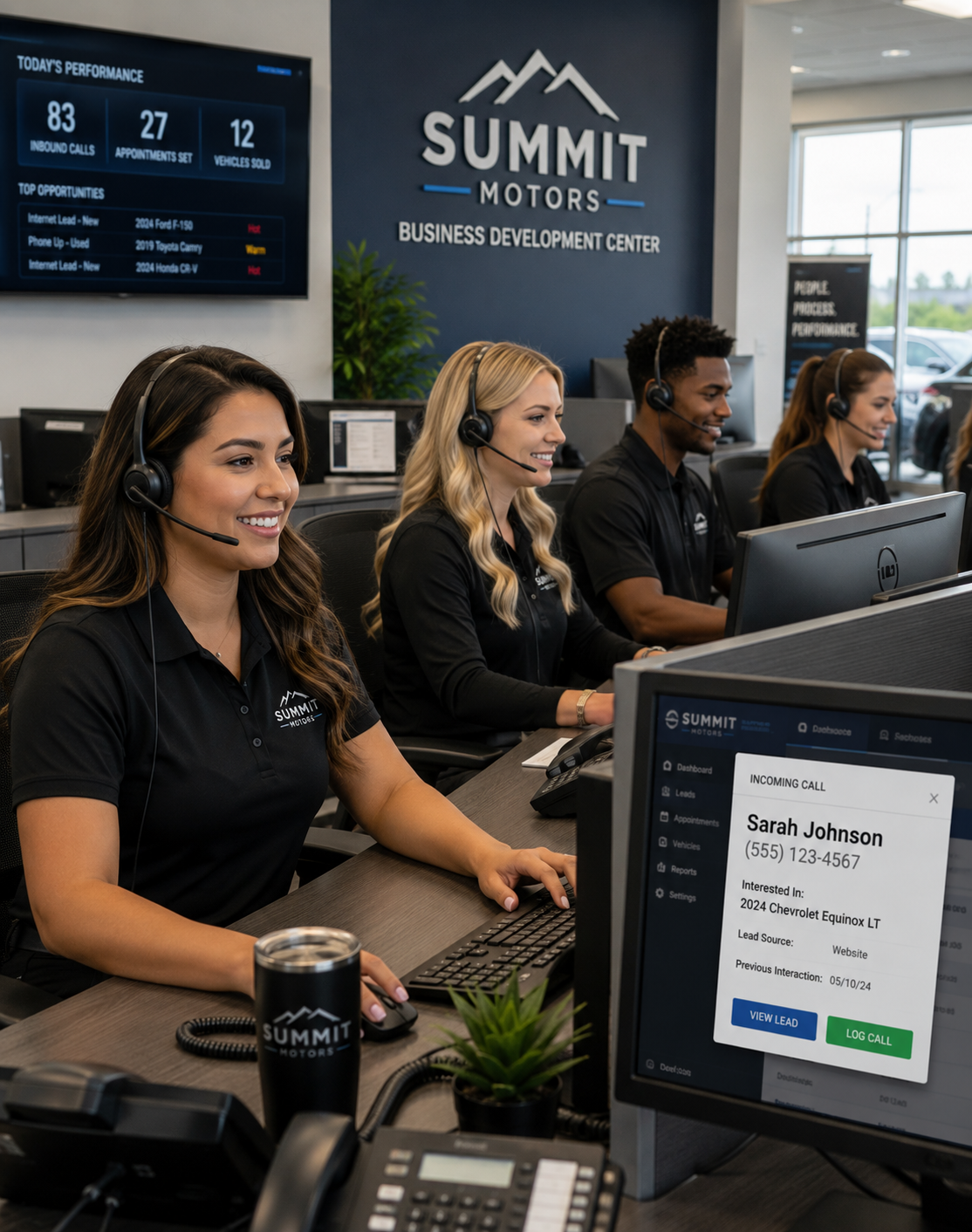 A dealership BDC team handling inbound sales calls at their workstations
